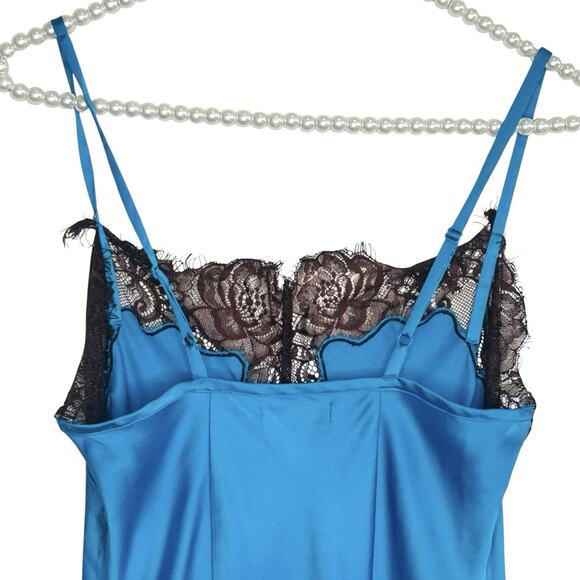 Y2k Fairy Silky Lace Slip Dress Midi Slit Women Size 4 Romantic Sultry Goth Glam - Picture 8 of 13